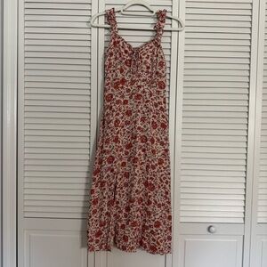 Sincerely Jules Floral Midi Dress Side Slit Skirt Smocked Back Lace Up Bodice S